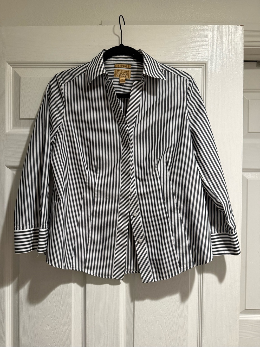 Taylor Black and White Striped Button-Down Shirt